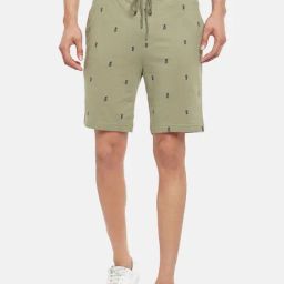 Urban Ranger By Pantaloons Olive Cotton Slim Fit Printed Shorts-picture-11