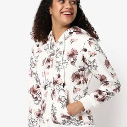 Campus Sutra White Cotton Floral Print Hoodie-image-44
