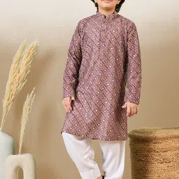 Here&Now X Sanwara Boys Floral Printed Regular Sequinned Kurta with Patiala-56