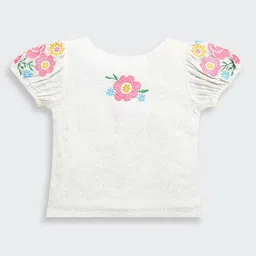 Tiny Girls Floral Embroidered Puff Sleeve Cotton Top-image-16