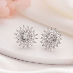 Jazz and Sizzle Rhodium-Plated Cubic Zirconia Studded Floral Shaped Studs-17