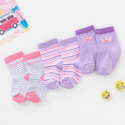 Cutewalk By Babyhug Anti Bacterial Ankle Length Socks Stripes & Crown Design Pack Of 3- Multicolor-image-51