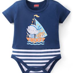 Babyhug Half Sleeves 100% Cotton Onesie Lion Print - Blue-picture-10