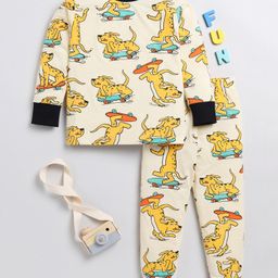 Little Marine Full Sleeves Animal Theme Printed Night Suit - Yellow-image-33