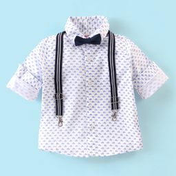 Babyhug Full Sleeves Party Shirt With Bow & Suspender Scooter Print - White-image-7
