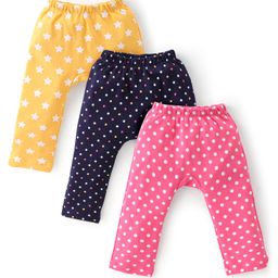 Babyhug Cotton Knit Full Length Stars & Polka Dots Printed Diaper Pants - Pink Navy & Yellow-image-48