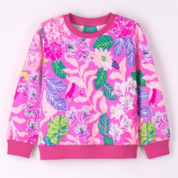 Tiara Full Sleeves Forest Floral & Leaf Printed Fleece Sweatshirt - Pink-image-98