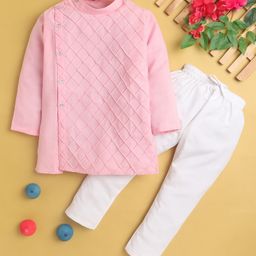 Jeet Ethnics Full Sleeves Window Pane Checked Kurta With Pyjama - Pink-image-44
