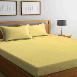 Klotthe Yellow Striped 300 TC Cotton Blend Super King Double Bedsheet with 2 Pillow covers-11