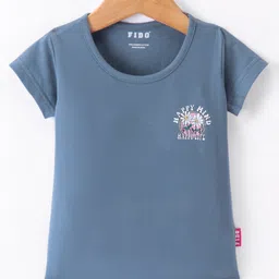 Fido Single Jersey Half Sleeves Text & Floral Printed T-Shirt - Blue-picture-30