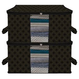 Kuber Industries Underbed Storage Bag  Clothes Storage Organizer  Clear Window Blanket Cover  Cloth Organizer with Handle  Golden Dot-Design  Large  Pack of 2  Black-11