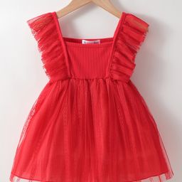 Kookie Kids Sleeveless Lace Detailing Frock - Red-image-26