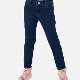 One Friday Cherry Embroidered Denim Jeans   - Blue-image-48