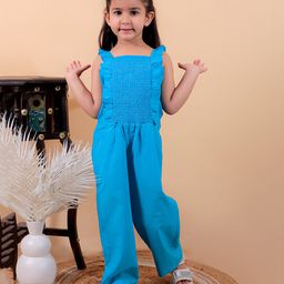 Junitos Pure Cotton Sleeveless Frill Detailed Smocked Jumpsuit - Sky Blue-image-11