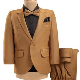 Robo Fry Knit Full Sleeves Solid Colour 3 Piece Party Suit with Bow - Tan-image-41