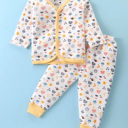 Bodycare Cotton Full Sleeves Front Open Winter Wear Thermal Set with Rainbow Print - Off White-image-5