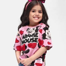 Babyhug Disney Single Jersey Drop Shoulder Oversized Half Sleeves T-Shirt with Minnie Mouse Print -Pink-image-32