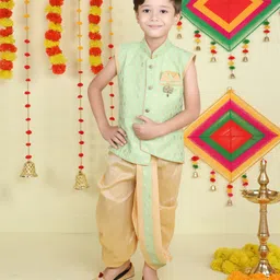 Jeet Ethnics Brocade Sleeveless Abstract Foil Printed Dhoti Kurta Set - Green-picture-14
