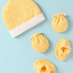 Ben Benny Interlock Knit Cap Mittens & Booties Set with Polka Dots Print Yellow - Diameter 8.5 cm-3