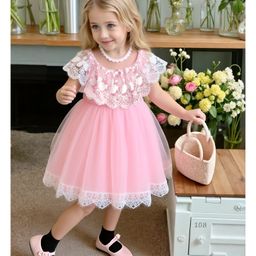Mark & Mia Sleeveless Mesh Frock with Floral Corsage - Pink-image-85