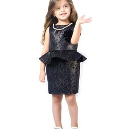 The KidShop Sleeveless Foil Print Floral Applique Peplum Dress - Navy Blue-image-62