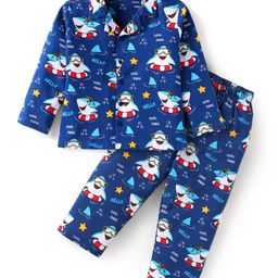 Babyhug Cotton Knit Full Sleeves Night Suit With Shark Print - Navy Blue-image-59