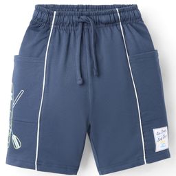 CUCU FUN Sinker Knit Above Knee Length Shorts with Surfing Print & Patch - Navy Blue-image-4