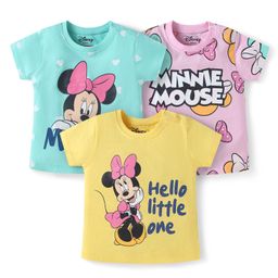 Babyhug Disney Single Jersey Knit Half Sleeve T-Shirts Pack Of 3 With Minnie Mouse Family Graphics - Yellow & Plum-image-103