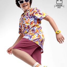 OLLINGTON ST. Cotton Floral Printed Half Sleeves Shirt & Shorts Set - Maroon-picture-18