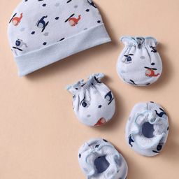 Ben Benny 100% Cotton Knit Cap Mitten & Booties Set With Helicopter Print Light Grey - Diameter 9 cm-image-65