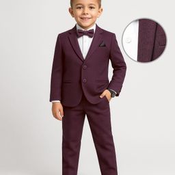 Babyhug Knit Full Sleeves 3 Piece Soild Color Party Suit - Wine & White-image-84