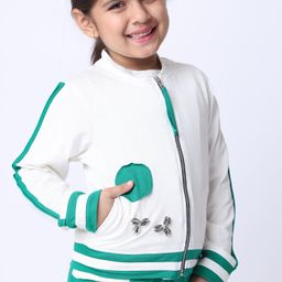 BaawRi Cotton Full Sleeves Polka Dot Patch Embroidered Side Taped Jacket - Ecru-image-41