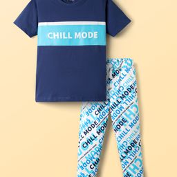 Pine Kids Single Jersey Knit Half Sleeves Night Suit With Chill Mode Print - Navy Blue-image-105