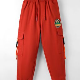 Pine Kids Knit Full Length Lounge Pant With Explore Print & Cargo Pockets - Red-image-13