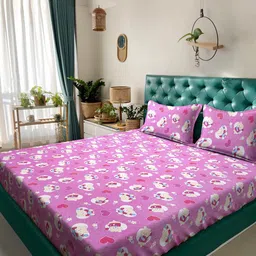 Klotthe Purple Cartoon Characters 400 TC Pure Cotton Double Bedsheet with 2 Pillow Covers- Multicolor-picture-39