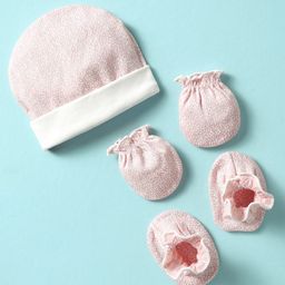 Ben Benny 100% Cotton Cap Mitten & Booties Set With Dots Print Pink - Diameter 10 cm-image-9