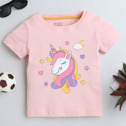 BABY NATION Cotton Half Sleeves Unicorn & Hearts Printed Tee - Pink-image-83