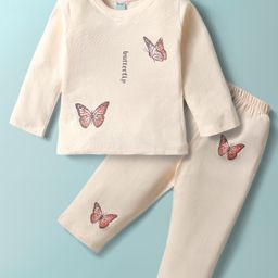 Tango Single Jersey Knit Full Sleeves Butterfly Printed T-Shirt & Pant Set- Peach-image-73