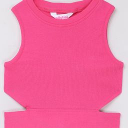 Taffykids 100% Cotton Knit Sleeveless Solid Cut Out Crop Top - Pink-image-27