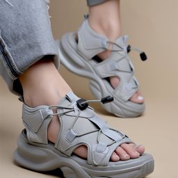 Shoetopia Solid Sandals - Grey-image-2