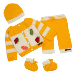 The Original Knit Knit Full Sleeves Fruits Embroidered Sweater With Pajama & Cap Socks Set - Yellow & White-picture-43