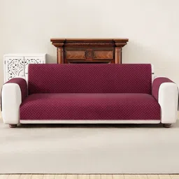 Lukzer Red Velvet 3 Seater Sofa Cover With Arms-picture-21