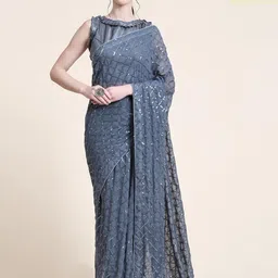 CaniBani Grey Pure Georgette Sarees-image-91