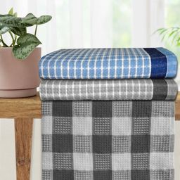 Athom Living Blue & Grey 3 Pieces Printed Cotton 210 GSM Bath Towel-image-79