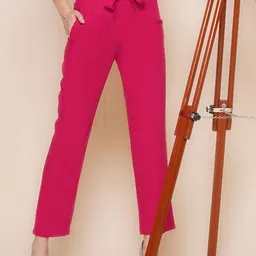KATLINE Women Solid Relaxed High-Rise Trousers-picture-35