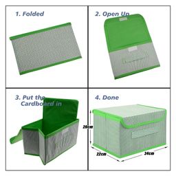 Kuber Industries Drawer Storage Box  Foldable Dhakkan Storage Box  Non-Woven Clothes Organizer For Toys  Storage Box with Handle  Medium  Pack of 3  Green & Gray image 3