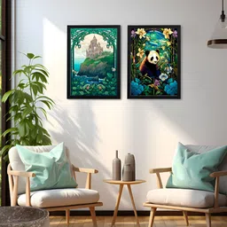 Giftii 2-Pcs Green & Blue Wooden Framed  Wall Paintings-22