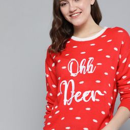 Mast & Harbour Women Red & White Embroidered Printed Pullover-image-92