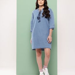Killer Tie-Up Neck Denim Shift Dress-image-27