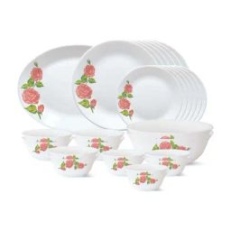 Larah by Borosil Tiara Series Rose Gold 27 Piece Opalware Dinner Set-image-5